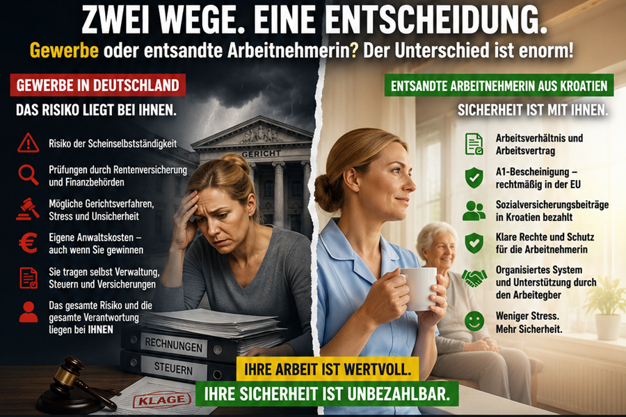 Gewerbe in Deutschland oder entsandte Arbeitnehmerin aus Kroatien? Der Unterschied ist enorm